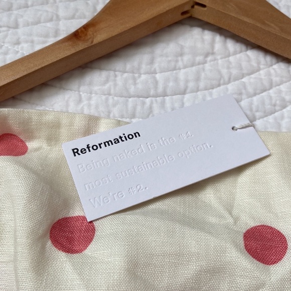 Reformation Turnip Andie Mini Dress Linen Cream Polka Dot Blush Pink 12 NWT - Picture 7 of 17